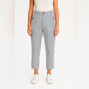 American Eagle Outfitters Blue White Striped High-Rise Pants Women’s 12 Cotton